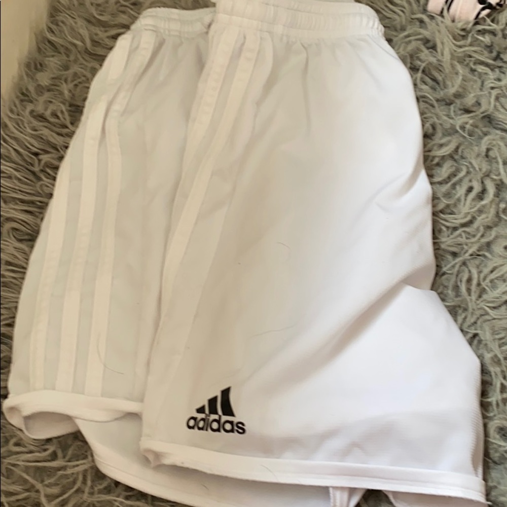 white adidas soccer shorts